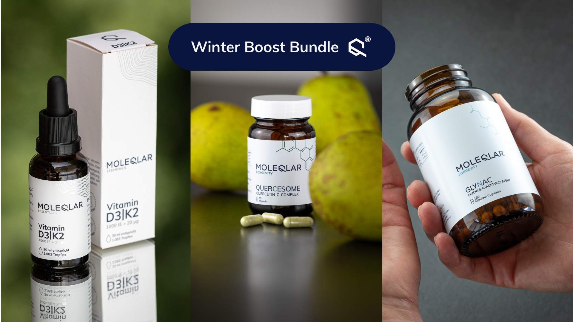 Winter Boost Bundle mit Vitamin D, Quercesome und GlyNAC Winter Boost Bundle Vitamind Quercetin Glynac